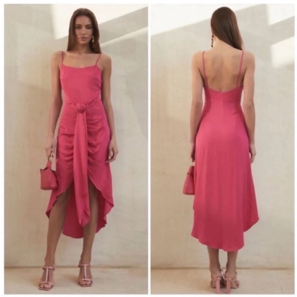 NWT Cult Gaia Natasha Satin Midi Dress Hibiscus Pink